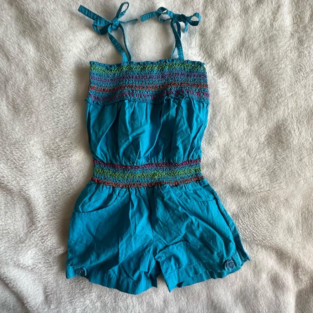 Pink House Teal Short Romper Sz 2T